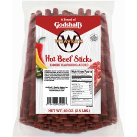 Weaver’s Hot Beef Sticks (80 hot & spicy 7” beef sticks per 40oz bag)