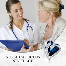 925 Sterling Silver Nurse Necklaces for Women RN Registered Nursing Caduceus Pendant Necklace with Crystal, Doctor Nurse Medical Jewelry Gifts for Nurses Graduate Mom, 18+2 Inch