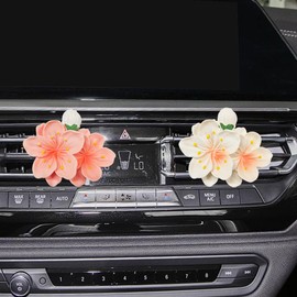 DUSCOKE 2PCS Cute Flower Car Dashboard Air Vent Trim Clip, Aesthetic Car Diffuser Air Fresheners Outlet Clip, Auto Interior Decoration Charm Accessories for Women Girl (White&Pink)