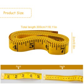 Rumyve Measurement Tape,Soft Dual Sided Tailor Ruler,Yellow Fiber Glass Measuring Tape for Body Measure Sewing Dressmaker Cloth(300cm/120inch)