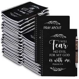 Kosiz 100 Pcs/ 50 Set Christmas Christian Gift Bulk A5 Spiral Notebook 5.5"x8.3" Christian Prayer Journal Bible Ballpoint Pen Religious Church Gift Fo Women Pastor's Wife Sunday School Teacher (Black)