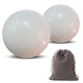 Hmsddan Natural Marble Baoding Chinese Meditation Balls, Stress Relief Hand Exercise Therapy Set, White Medium-1.57"