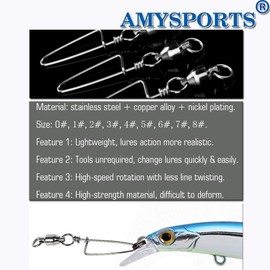 AMYSPORTS High Strength Fishing Snap Swivels Ball Bearing Swivels Stainless Fishing Swivels Saltwater Corrosion Resistance Barrel Swivel for Freshwater Fishing 25pcs 48lbs