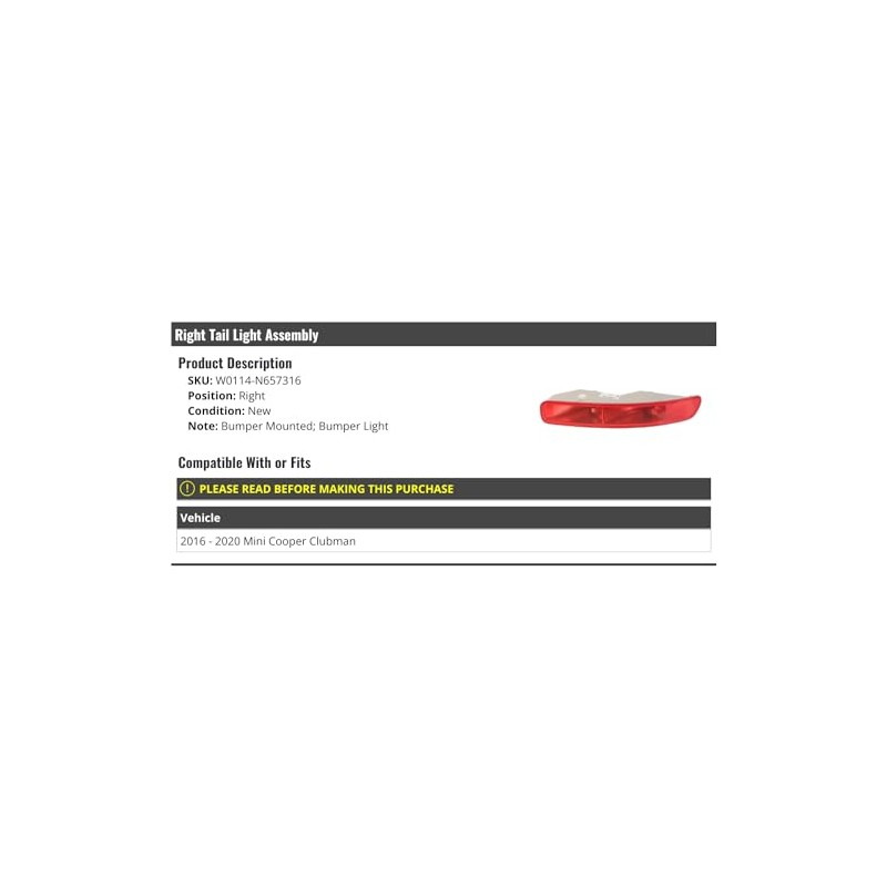 Right Passenger Side Bumper Mounted; Bumper Tail Light - Compatible