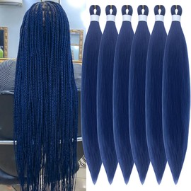 Dark Blue Braiding Hair Pre Stretched 6 Packs Synthetic ez Braid