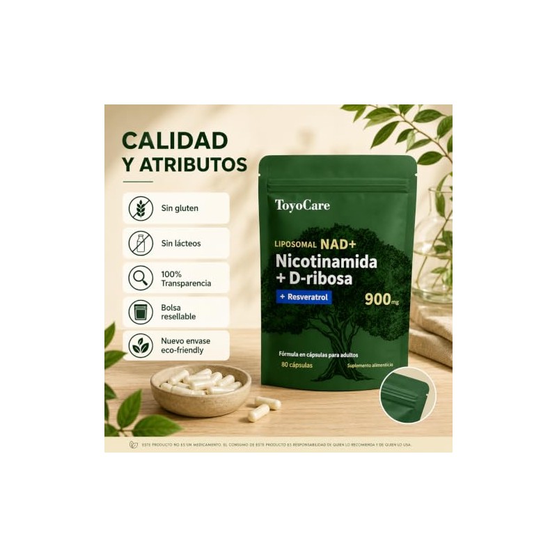 NAD+ Nicotinamida Ribosa y Resveratrol, 80 Cápsulas