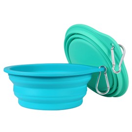 SLSON 2 Pack Dog Bowls Integrated Foldable No Rim Plastic Bowls for Hiking Camping Dog Cat 600ml (Light Blue+Light Green)