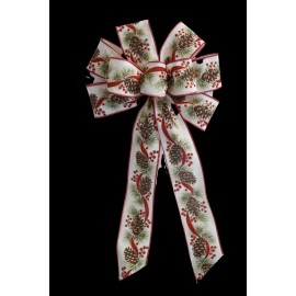 Dogwood Farm Market 10" Hand Made Pine Cone and Berry Christmas Linen Wired Wreath Bow Red Holiday