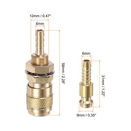 HARFINGTON 6pcs Gas & Water Quick Connector for Tube Inner Diameter 6mm with Hose for TIG 12 18 20 27 Quick Connect Fittings Welding Torch Gas Release, Brass/Red/Blue