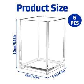 Prmape Pack of 6 Pen Holders, Acrylic Transparent Organiser, Acrylic Pen Holder, Square Make Up Brush Holder, Clear Pencil Holder for School, Home, Office, Household Supplies