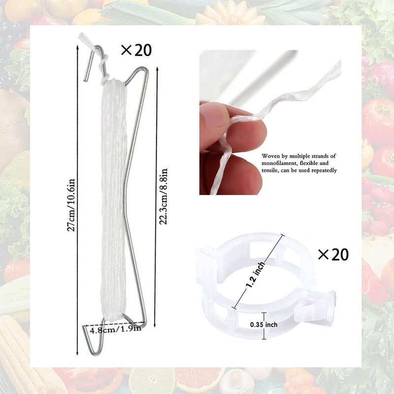 MEISHANG Tomato Hooks with Cord, Pack of 20 Tomato Hooks