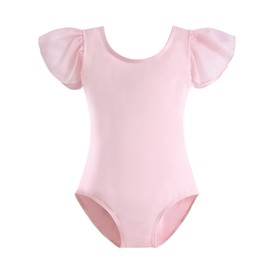 Stelle Girls Leotards Black Ballet Dance Leotards Ruffle Short Sleeve Gymnastics Outfits(Toddler/Little Kid/Big Kid) (Ballet Pink, 130)