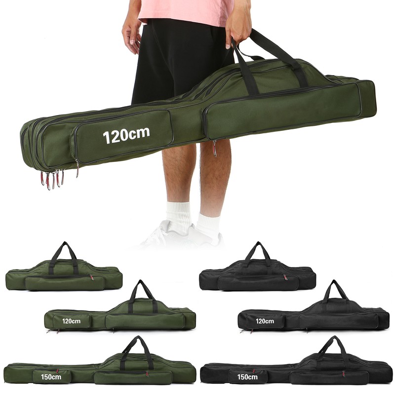 3 Layers Fishing Pole Bag Portable Folding Rod Carry Case