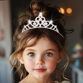 Kilshye Rhinestone Princess Tiara Silver Crystal Tiaras Birthday Headband for Girls