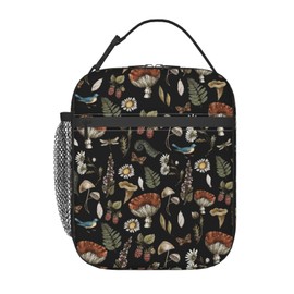 Anyako Vintage Mushroom Leaf Forest Insulated Lunch Bag Reusable Leakproof Lunch Box Food Tote Container with Side Pocket for Work School Picnic Travel