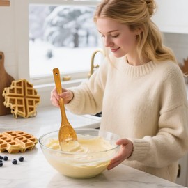 Wooden Spoons for Cooking 12inch, 2PCS Long Wooden Spoon Handle Wooden Cooking Spoons Wood Serving Mixing Soup Spoons for Baking, Stirring