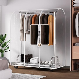 HOKEEPER Clothes Rack with Cover Clothing Racks for Hanging Clothes Heavy Duty Garment Rack, Adjustable Coat Rack with Lockable Wheels, Portable Closet for Bedroom, Living Room Laundry, Balcony