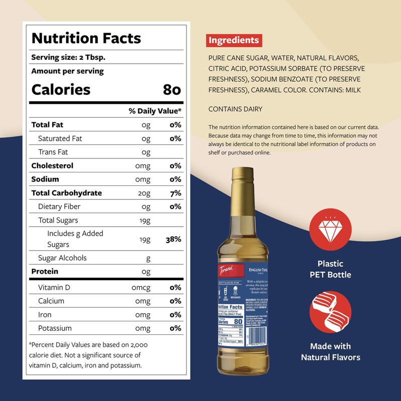 Torani Coffee Syrup, English Toffee Flavored Syrup for Drinks, Pump