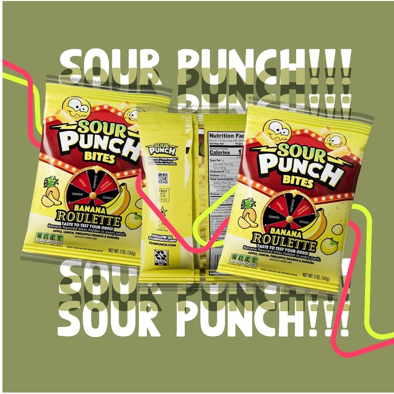 Sour Punch Banana Roulette Chewy Candy, 5 oz Bag