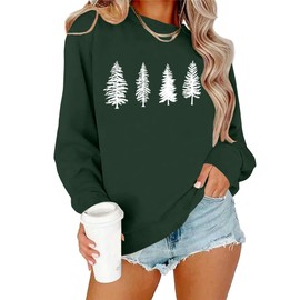 PECHAR Christmas Tree Sweatshirts Women Pine Tree Print Shirts Nature Lover Gift Casual Tee Long Sleeve Hiking Pullover Green