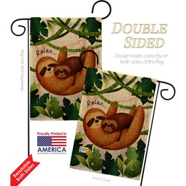 Relaxing Sloths Burlap Garden Flag Set with Stand Animals Wildlife Outdoor Deer Bear Wolf Pet Nature Farm Animal Creature Small Decorative Gift Yard House Banner Double-Sided Made In USA 13 X 18.5