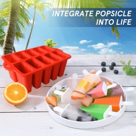 Midnadiy Easy Release Popsicles Molds, 10-Cavity Silicone Popsicle Molds with Sticks, Popsicle Maker Mold Set, BPA Free Homemade Ice Pop Mold for Kids, Toddlers, Adults
