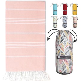 BAY LAUREL Turkish Beach Towel with Travel Bag 39 x 71 Quick Dry Sand Free Lightweight Large Oversized Towels Light - Pack of 4 - Blush with Floral Bag