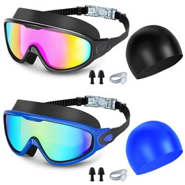 Gafas de Natación para Adultos,2 Pcs Kit de Natación Equipo de Natación Incluye Swim Goggles,Gorro de Natación,Auriculares y Clips para la Nariz,Protección UV,Anteojos de Natación para Adultos y Niños