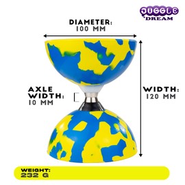 Juggle Dream Jester Diabolo Juggling Set - Ball Bearing Axle Professional Diabolo with Wooden Handsticks and Online Learning Video - Juggling Toy (Blue/Yellow)
