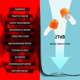 Sleeper Foam Ear Plugs | Comfortable & Adaptable Memory Foam Earplugs for Sleep - 27dB Noise Reduction for Snoring, Travel, Focus - Reusable, No Pressure, Perfect Seal [S/M/L Included] (Orange)