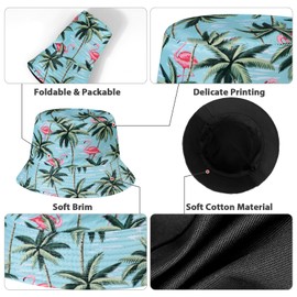 AYPOW Cotton Reversible Packable Bucket Hat Women, UPF50+ Double Sided Wear Fisherman Cap Maple Leaf Lightweight Summer Sun Hats, Fashion Teens Girls Flamingo Beach Hat for Holidays Travel Party