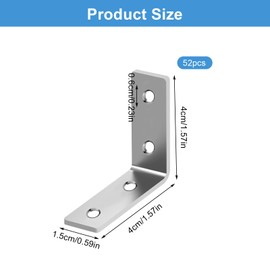 Angle Connector Set, 52 Pieces Metal Angle 90 Degree Angle Clamp, 40 x 40 x 15 mm Furniture Corner Angle Iron L-shaped Corner Bracket for Tables Chairs Bookshelves