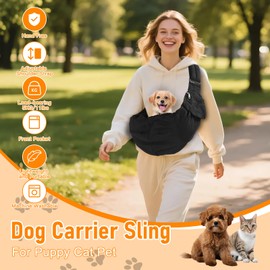 Dog Carrier Sling, Hand Free Dog Carrying Bag, Puppy Sling with Adjustable Shoulder Strap, Front Pocket, Machine Washable Pet Carrier Bag Shoulder Bag for Puppy Cat Pet