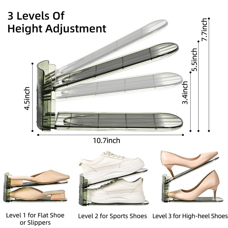 Uni HIMO Shoe Slots Organizer, Clear Shoe Stacker, Adjustable Level
