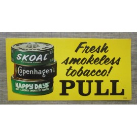 COPENHAGEN SKOAL HAPPY DAYS STACKED CAN PULL-PUSH STICKER 70'S 6X3"