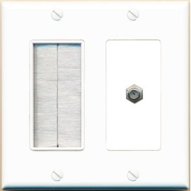 RiteAV 1 Port Coax Cable TV F-Type Wall Plate - Brush [White]