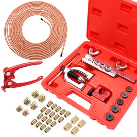 Eoppen 25 ft 3/16inch Copper Coated Brake Line Kit(Includes 24 Fittings and 4 Unions) with Tube Bender and Double & Single Flaring Tool Kit