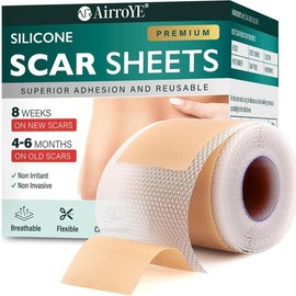 AirroYE Silicone Scar Sheets, Scar Tape (1.6"x120" Roll-3M) Reusable, Effective Removal for Surgical Scars, Healing Keloids, C-Section, Tummy Tuck:_Silicone Scar Sheets_1 Pack