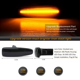 D-Lumina LED Side Marker Light Assembly Smoked Lens Sequential Blink Amber for Mitsubishi Lancer Evolution X Mirage Outlander Sport Front Fender Side Marker Lamp, Replace OEM Sidemarkers, Pack of 2