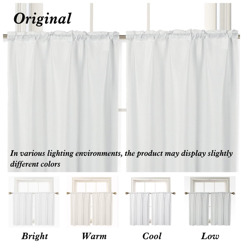 Home Queen White Waffle Bathroom Window Curtains, Water Repellent Rod
