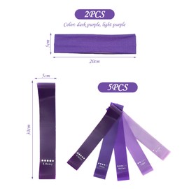 FDGGT Pack of 5 exercise rubber bands and 2 headbands, fitness rubber bands, elastic resistance bands, suitable for strength training, yoga