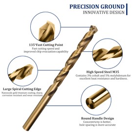 Misuyue M35 Cobalt HSS Twist Drilling Bits, 6pcs Metal Drill Bit 1.2mm/0.047", Carbide Drill Bits for Stainless Copper Wood Plastic Aluminum and other Hard Materials