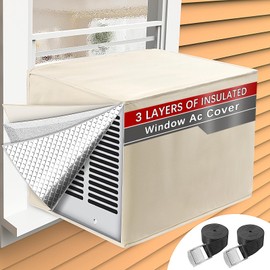 Air Conditioner Covers for Outside Unit for Winter Insulation, 21"W x 16"D x 15"H, Waterproof & Windfroof Window AC Cover Outside Units with 3 Layers Insulation - Beige