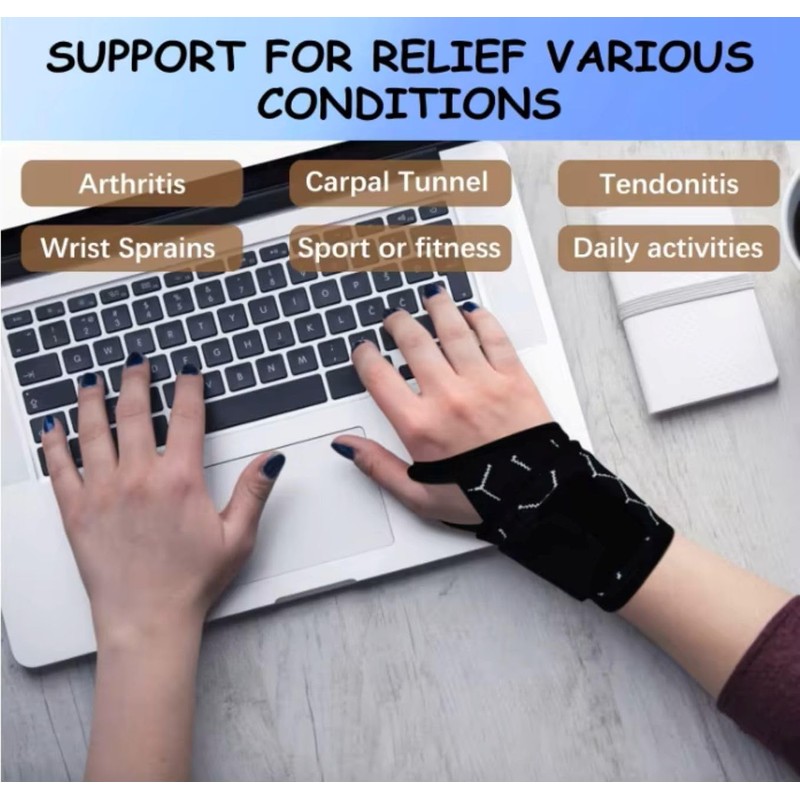 LUVILS Sports Honeycomb Wrist Support Breathable Elastic Band Black Right