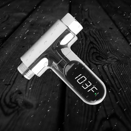 Shower Thermometer,Led Digital Display 360°Rotating Screen Baby Bath Water Power Support Fahrenheit Celsius Home Bathroom Kitchen Water Bath Thermometer for Shower Bath Handheld Sprinkler Head