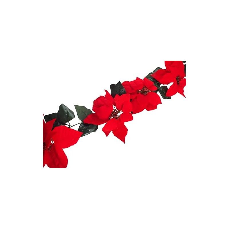 BWG Poinsettia 1.5m Red Green Christmas Tree Garland Decoration