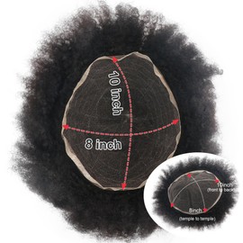 lumeng Afro Toupee Male Hair Unit Black Mans Wigs Curly Men Toupee 100% Human Hair African American Toupee for Men Male Wave Hairpiece 8MM Wave 360 Hair Unit 8x10inch French Lace 1# Jet Black