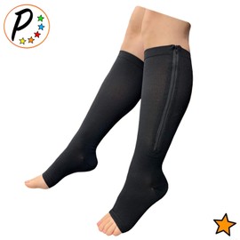 Presadee Petite Open Toe 15-20 mmHg moderada cierre pierna de compresión calcetines, Negro, Small-Medium