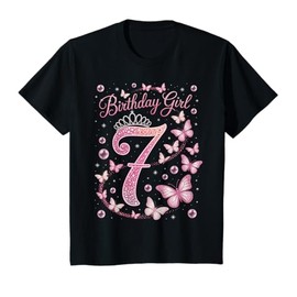 Kids It's My 7th Birthday Butterfly Theme 7 Year Old Party Girl T-Shirt