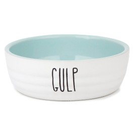 Barkley & Bella Dog Bowl Ceramic Gulp Small, White&Blue - Dog Bowl, Handcrafted, Durable, Dishwasher-Safe, Heavyweight Stability